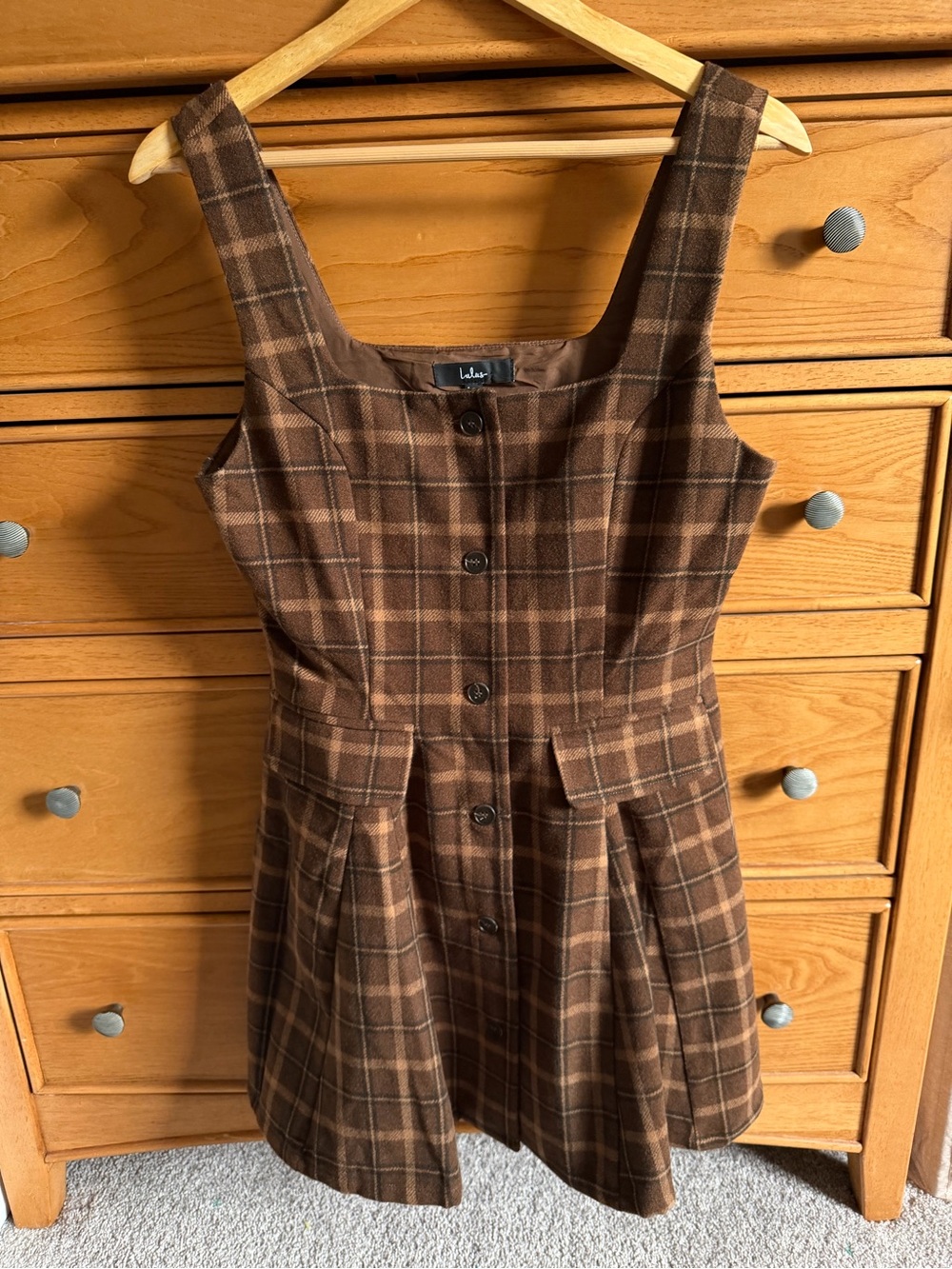 Lulus Autumn Approach Brown Plaid Sleeveless Button-Up Mini Dress Womens Size S - Picture 5 of 11